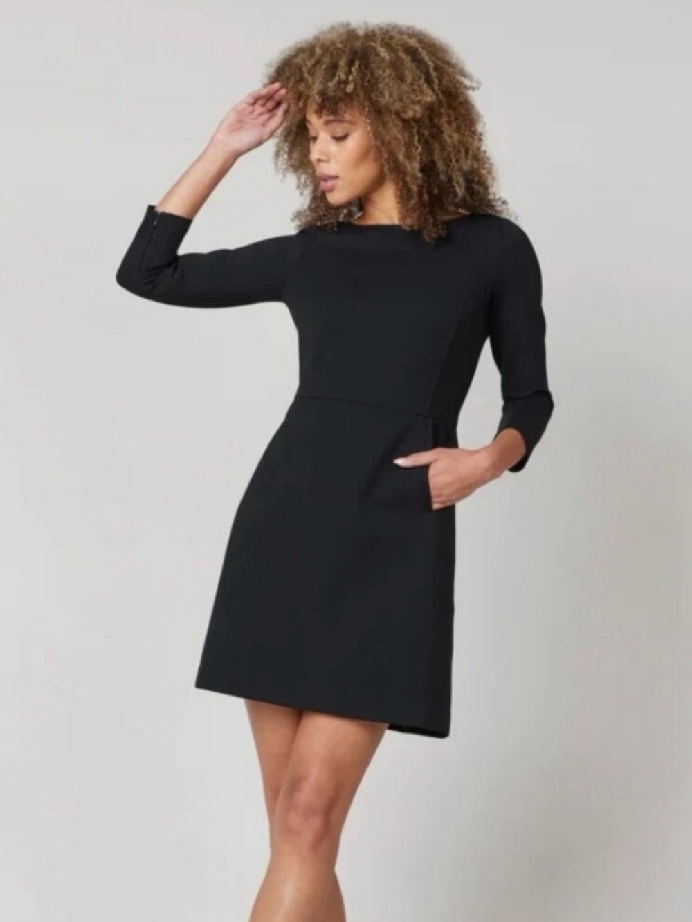 GAP Black A-Line Mini Dress Three-Quarter Sleeve